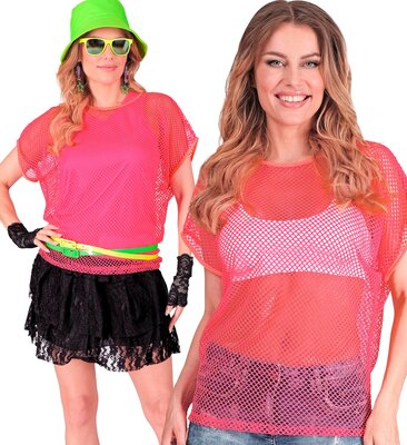 Dámské růžové fishnet tričko ve stylu 80. a 90. let