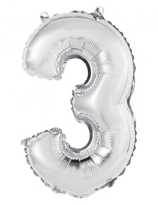 Fóliový balónek číslice trojka stříbrný, 35 cm