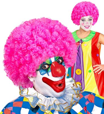 Růžová kudrnatá paruka klaun (šašek)