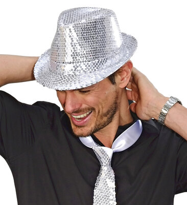 Stříbrný flitrový párty klobouk