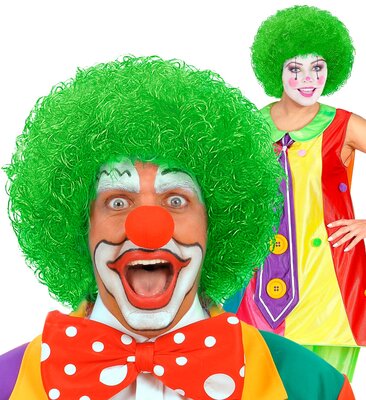 Tmavě zelená kudrnatá paruka klaun (šašek)