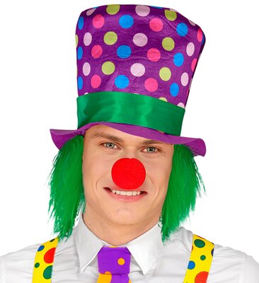 Vysoký klobouk s puntíky a vlasy
