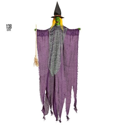 Dekorace čarodějnice s koštětem, 138 cm