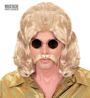 Pánská blond paruka ze 70. let s knírem