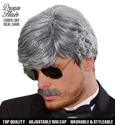 Pánská šedá paruka s knírem