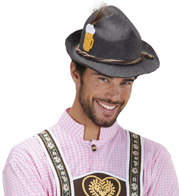 Bavorský klobouk s půllitrem a peřím (luxusní měkká plsť)