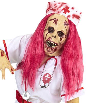 Maska zombie sestřička s parukou a čepcem