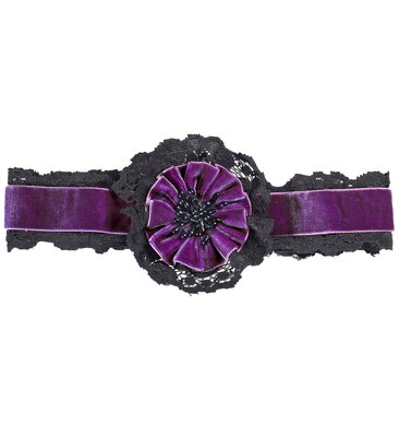 Fialový náhrdelník s krajkovanou kytičkou (choker)