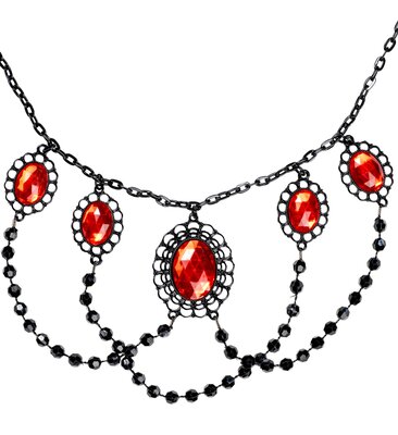 Černý korálkový choker s červenými kameny