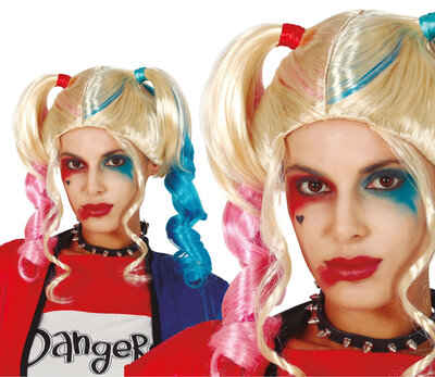 Dámská paruka Harley Quinn s copy