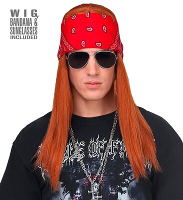 Pánská paruka rocker s šátkem a brýlemi