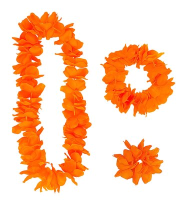 Oranžová havajská sada (věnec, náramek, čelenka)