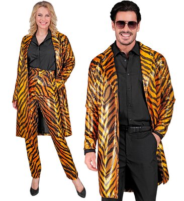 Párty flitrovaný kabát, tygří vzor