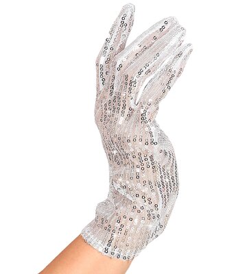 Rukavice stříbrné s flitry