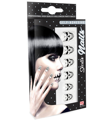 Sada 12 samolepicích nehtů s motivem lebky