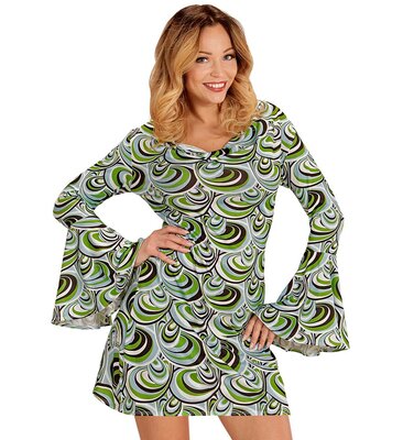 Dámské hippie šaty 70s Groovy, zelené