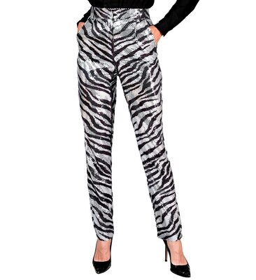 Dámské kalhoty s flitry, vzor zebra