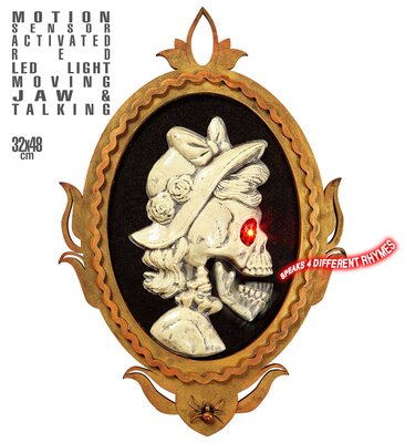 Halloweenská dekorace obraz lebky, se senzorem 32x48 cm