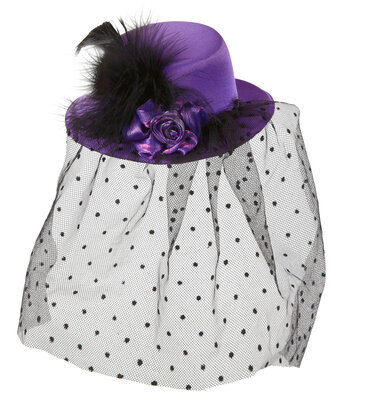 Mini klobouček s tylem a fialovou růží
