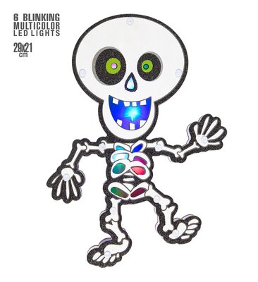 Nástěnná dekorace kostlivec (barevná blikající LED světla), 29x21 cm