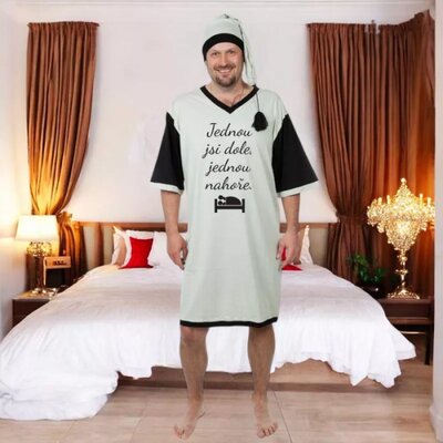 Jednou jsi dole - Noční košile šedá s čepičkou