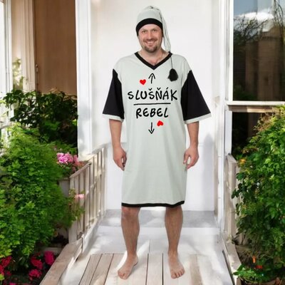 Slušňák - Rebel - Noční košile šedá s čepičkou