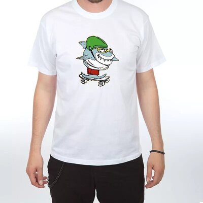Vtipné tričko s potiskem - Žralok skateboard