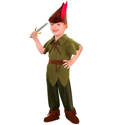 Chlapecký kostým elf/Robin Hood (tričko, kalhoty, opasek, návleky na boty, klobouček)