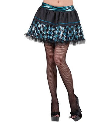 Dámská černo-tyrkysová sukně s flitry