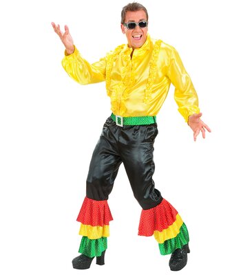 Pánské saténové kalhoty s volány a opaskem