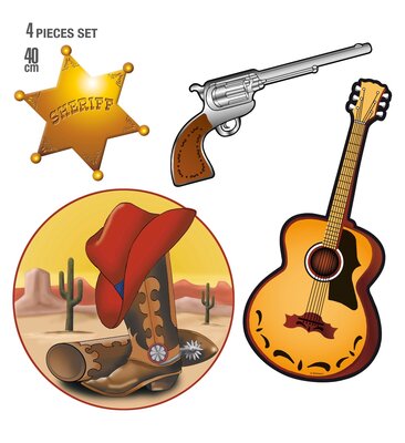 Papírové dekorace western 4 ks, různé styly