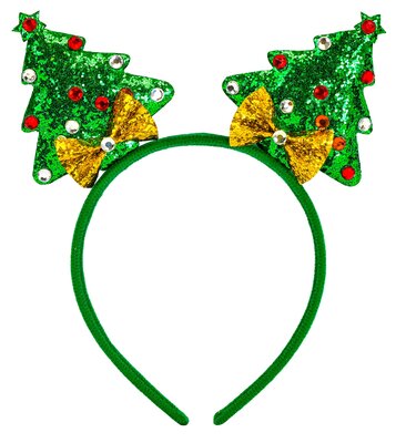 Zelená vánoční čelenka se stromečky