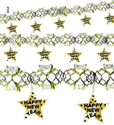 Zlatá holografická girlanda šťastný nový rok, 3 m