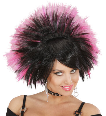 Dámská paruka rocková královna, černo-růžová