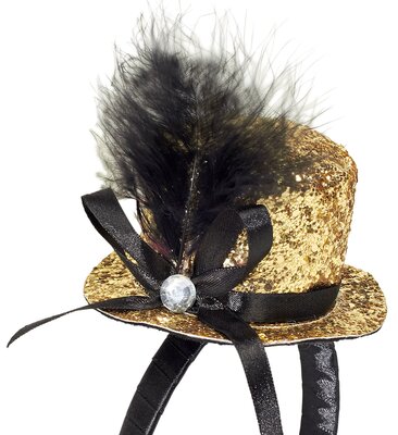 Mini klobouček s pírkem a drahokamem, zlatý
