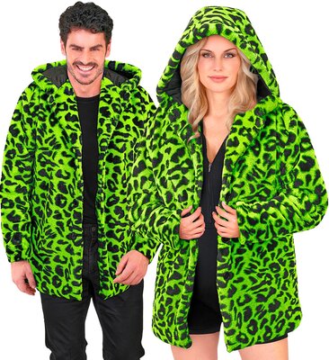 Plyšový kabát s kapucí, neonově zelená