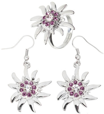 Sada náušnice a prsten, růžové kamínky