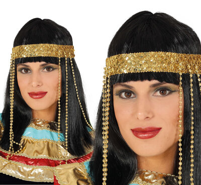 Dámská paruka Kleopatra se zlatou čelenkou