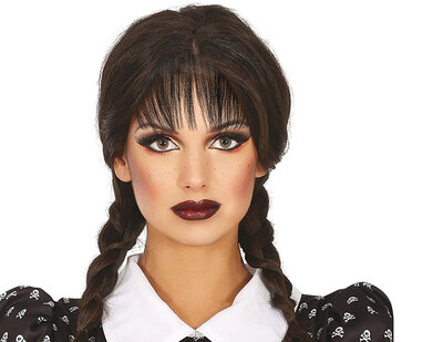 Dámská paruka Wednesday Addams s copánky a ofinou