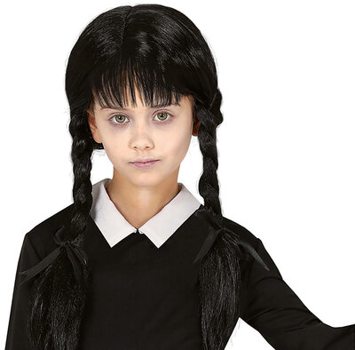 Dětská paruka Wednesday Addams s copánky a ofinou