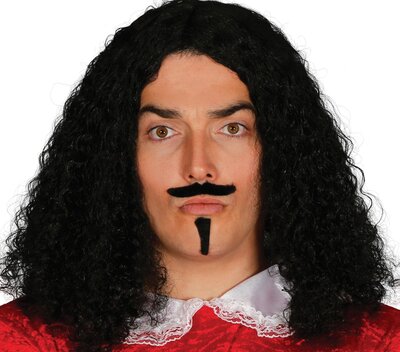 Pánská černá paruka s knírkem mušketýr