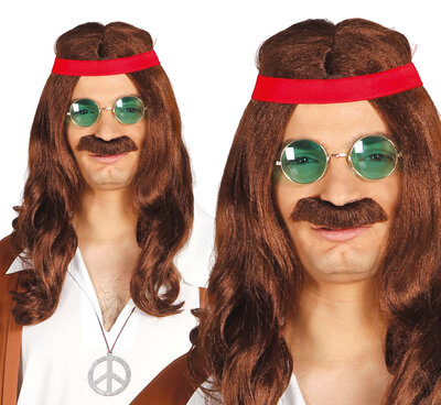 Pánská hippies paruka s knírem