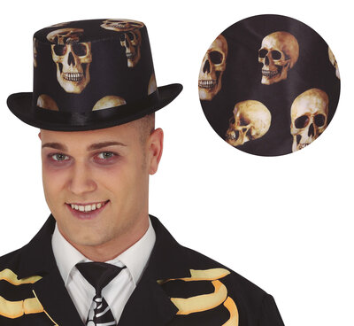 Černý klobouk s lebkami