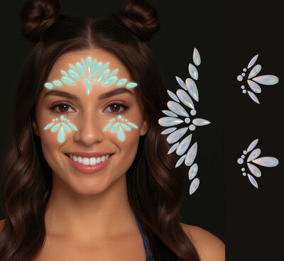 Samonalepovací kamínky na obličej svítící ve tmě