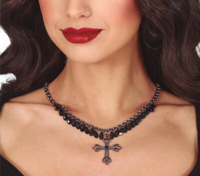 Náhrdelník s kamínky a křížem