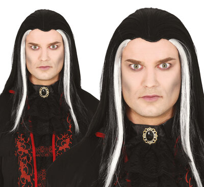 Pánská dlouhá paruka upír, černobílá