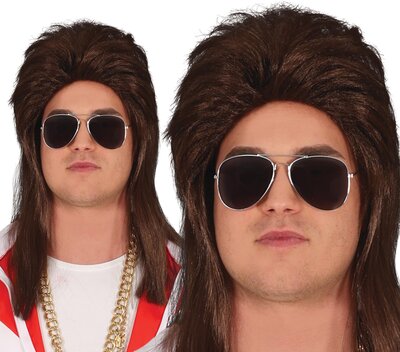 Pánská hnědá mullet paruka, 80. léta