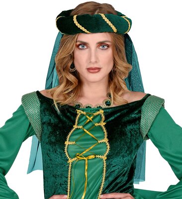 Dámská středověká zelená pokrývka hlavy se závojem