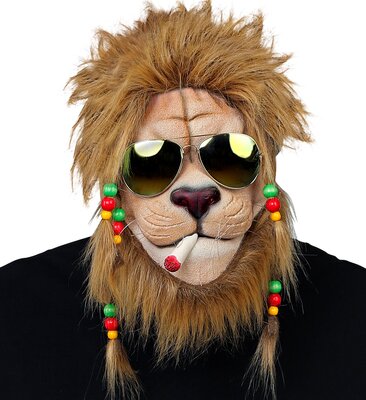 Poloviční maska rasta lev s hřívou, korálky a brýlemi