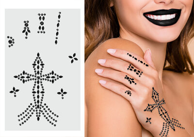 Černé nalepovací kamínky na ruku kříž 11X18 CM